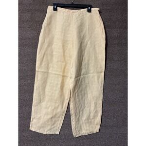 Eileen Fisher M Irish Linen Yellow Cropped Pants Luxe Beach Boho Wide Leg VTG